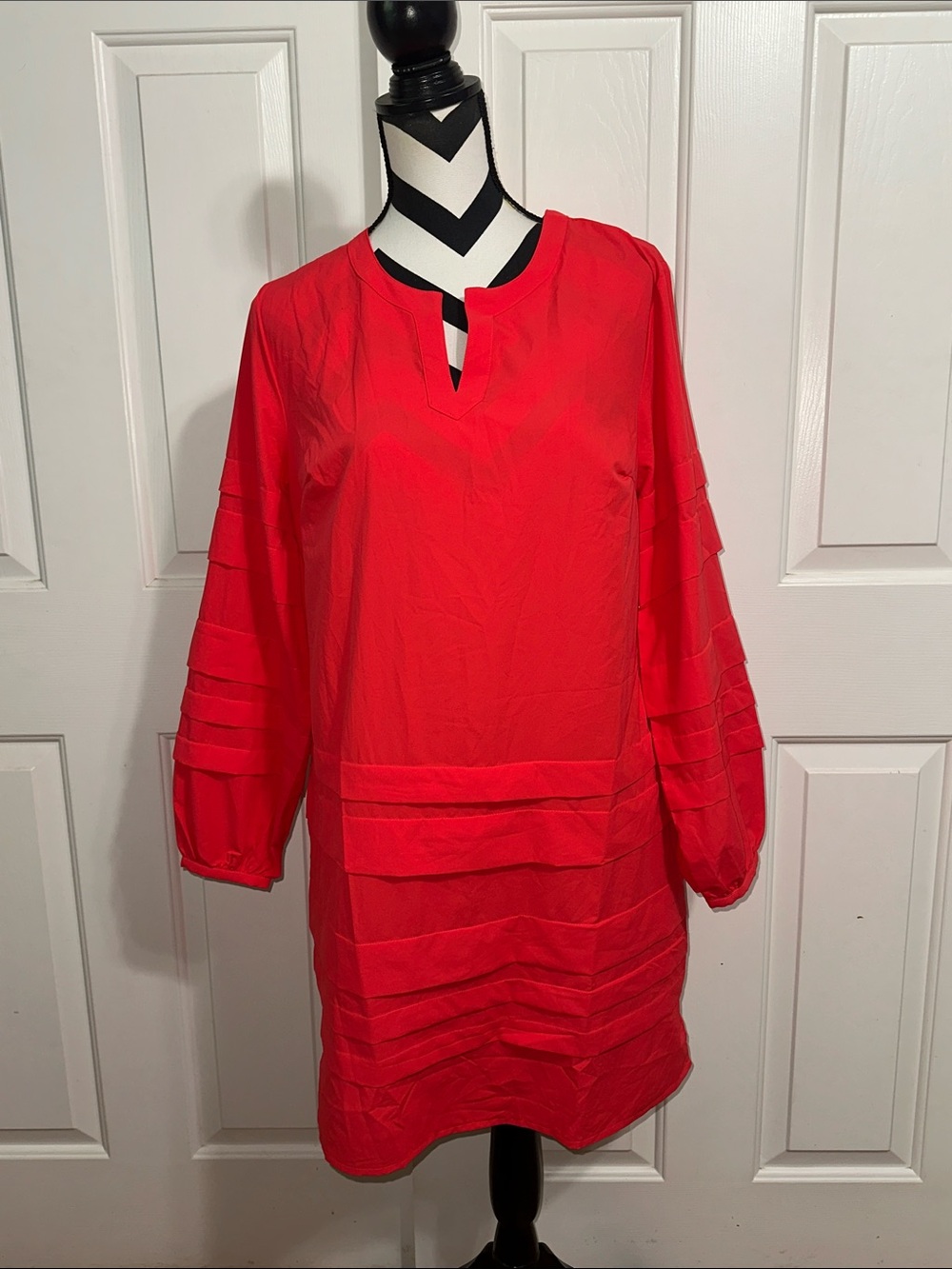 Coolibar Red Long-Sleeve Pleated Tunic Dress
